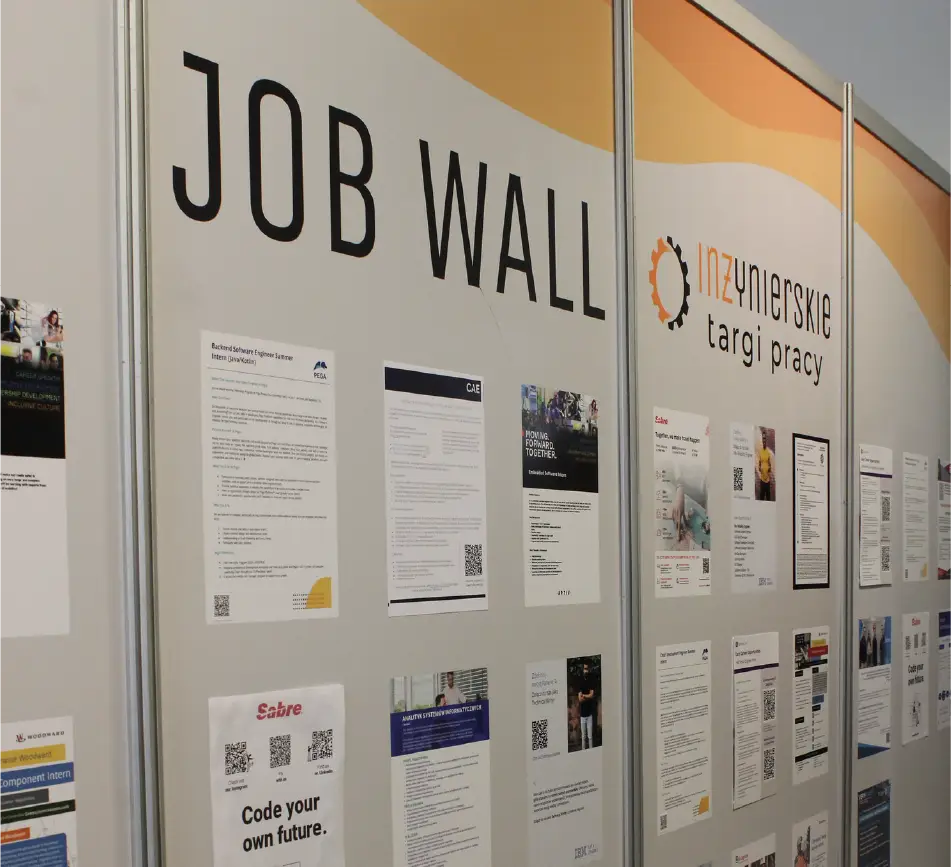 Karta Job Wall z ofertami pracy i staży inżynierskich dla studentów uczelni technicznych